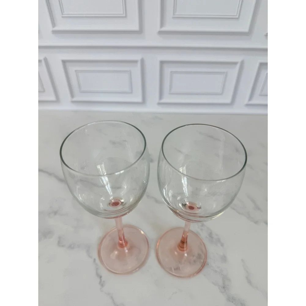 VTG Pair Arcoroc France Pink Stem 7 3/4